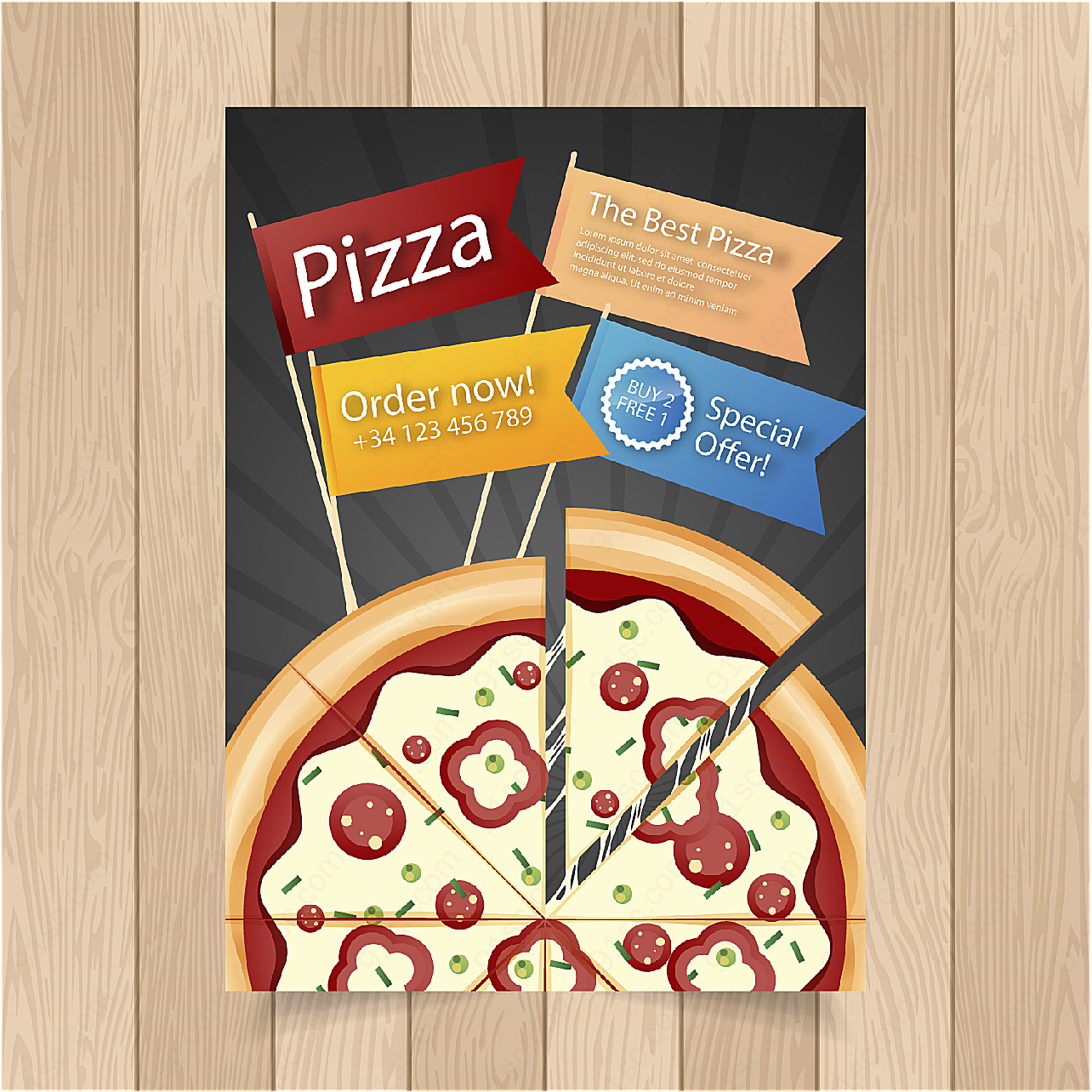 插旗的披萨传单平面广告