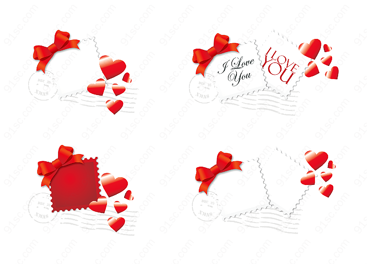 爱情邮票矢量矢量情人节