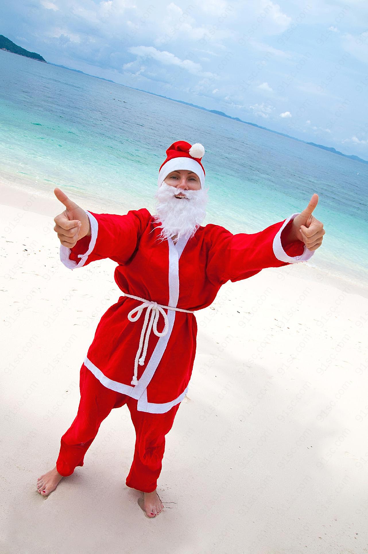 海边圣诞老人图片素材高清节日
