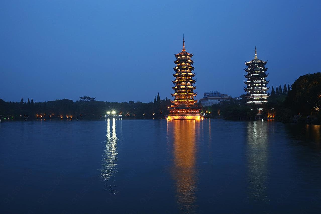 桂林双塔图片自然风景