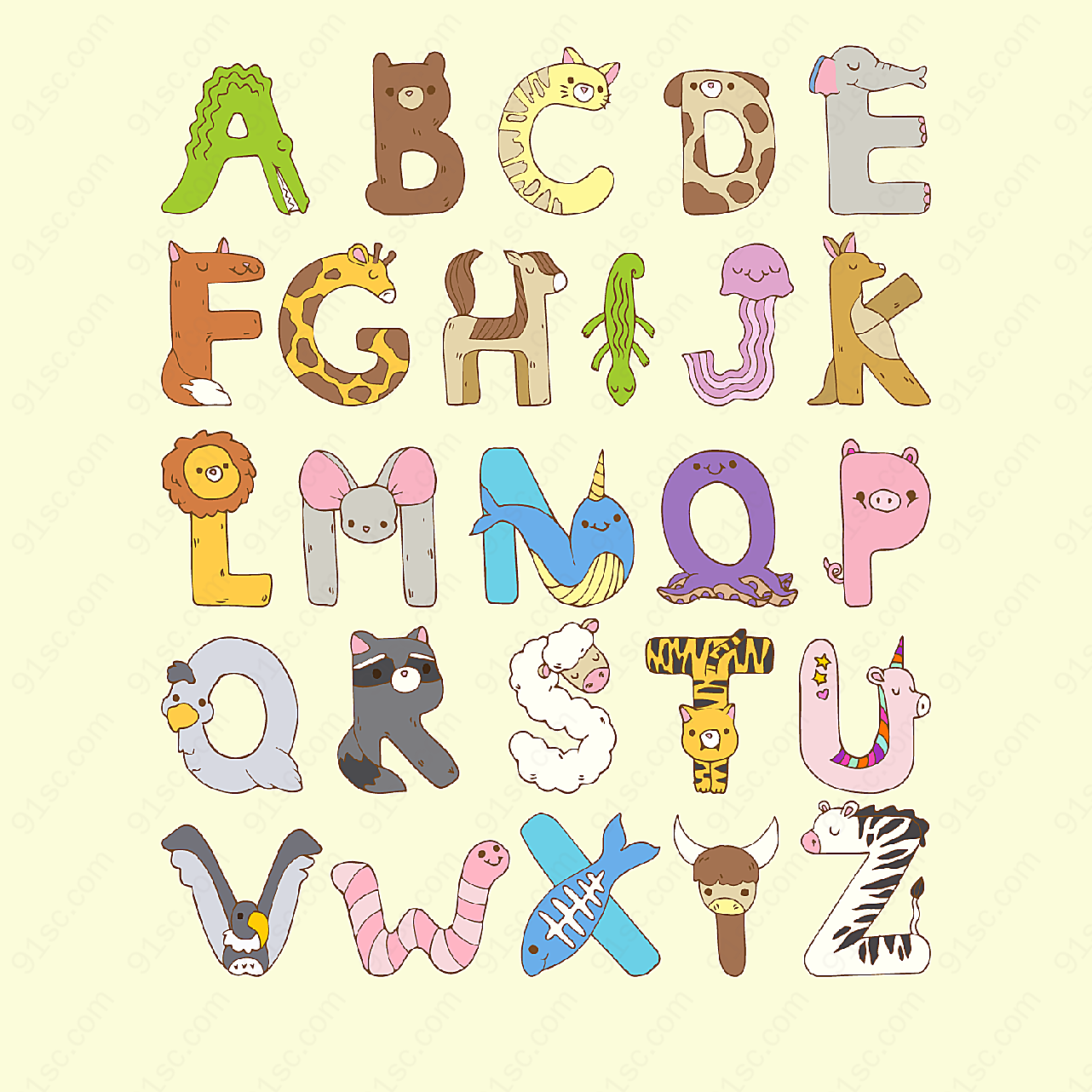 动物字母艺术字矢量艺术字