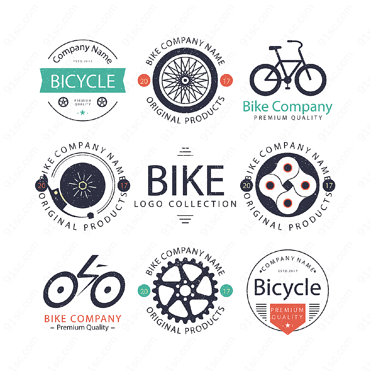 复古单车元素标志矢量logo图形