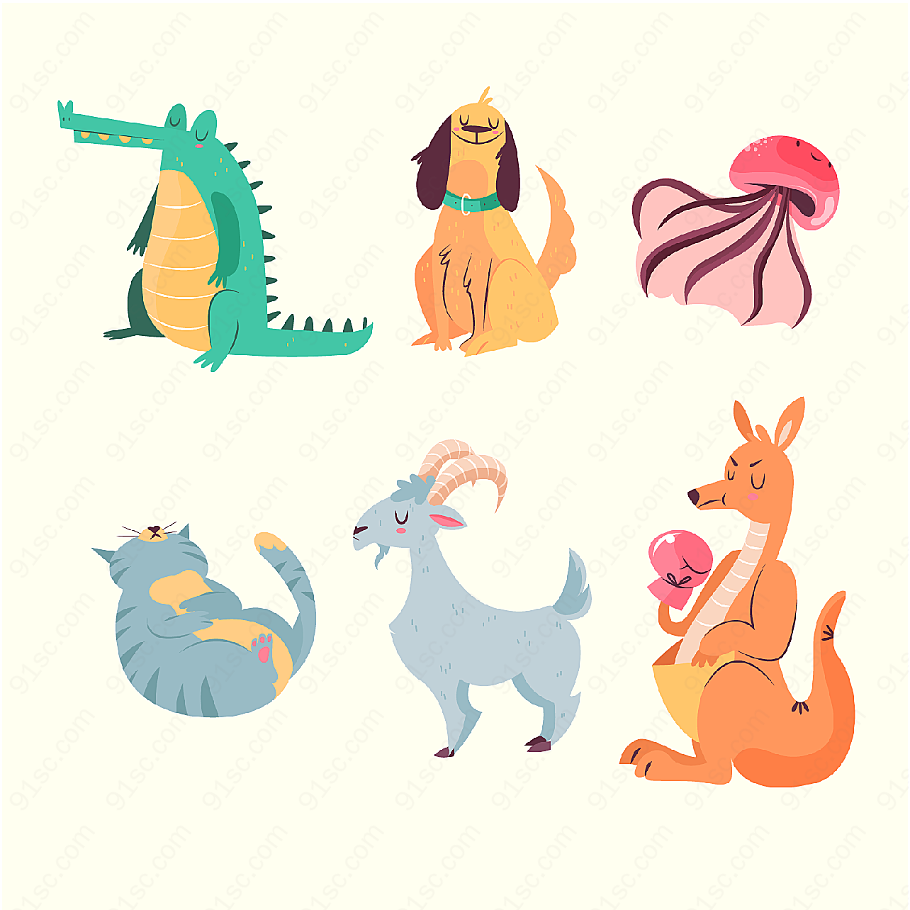 彩色动物设计矢量卡通动物