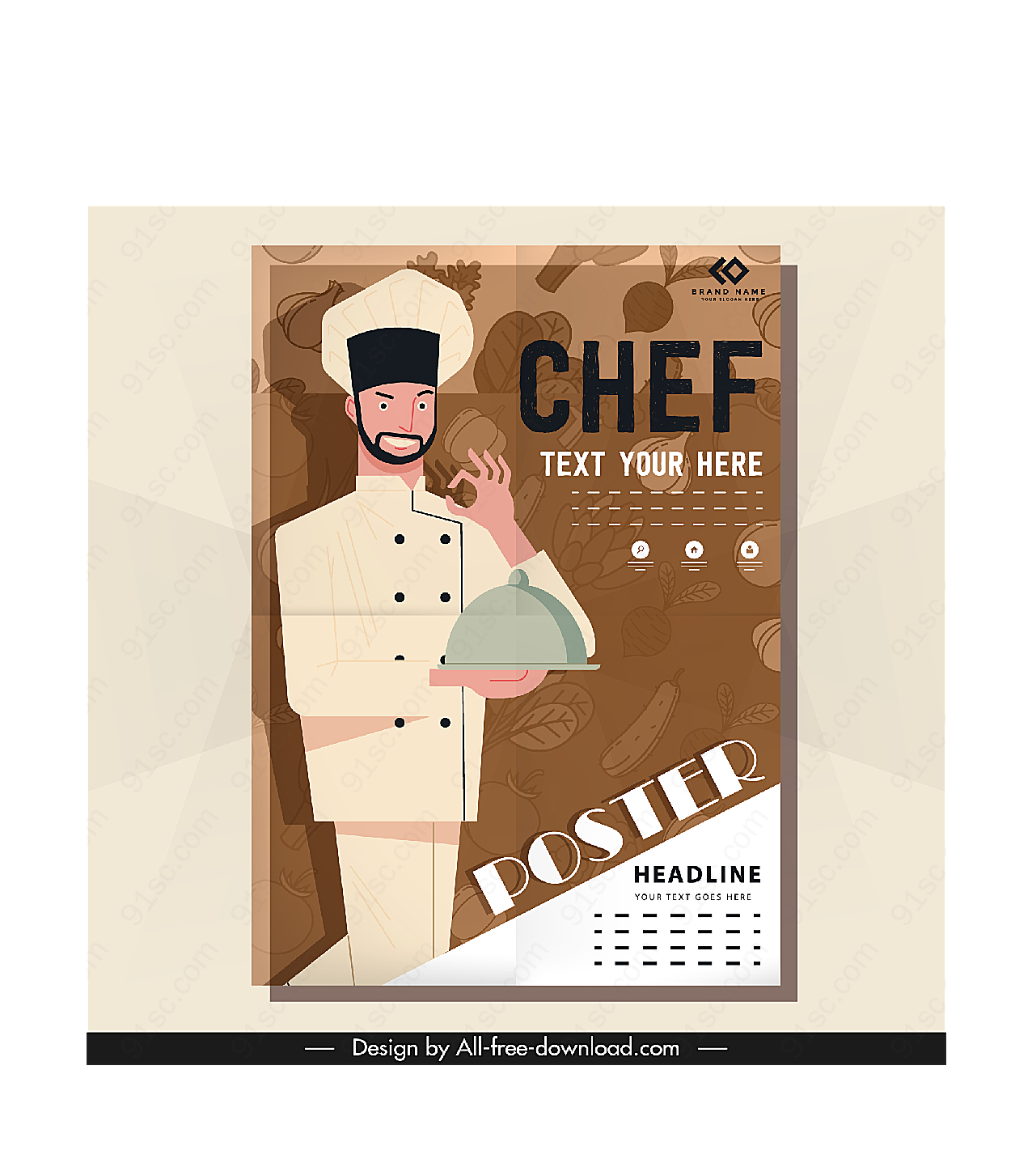 端菜肴的厨师海报平面广告