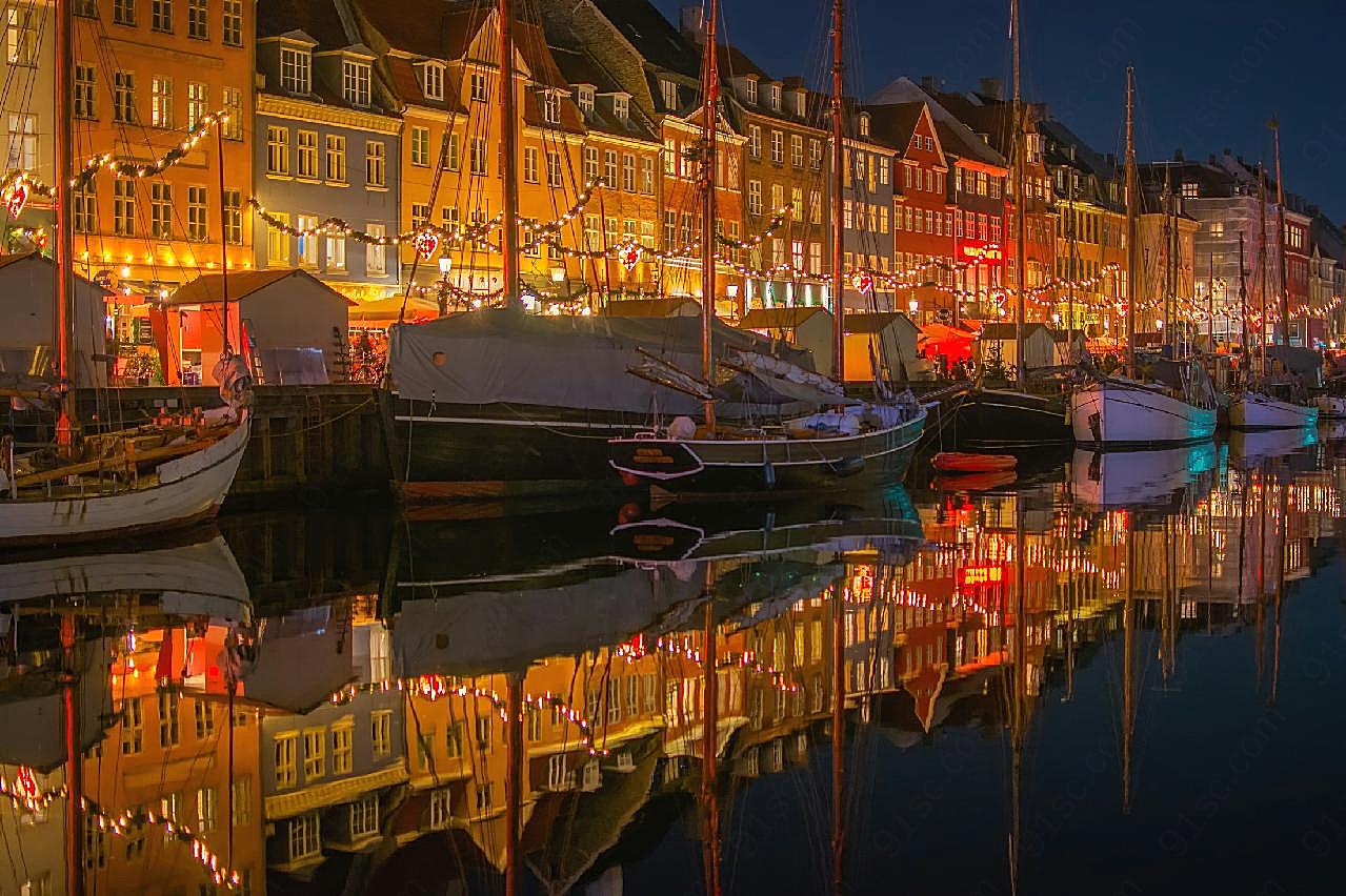 丹麦新港夜景图片城市景观