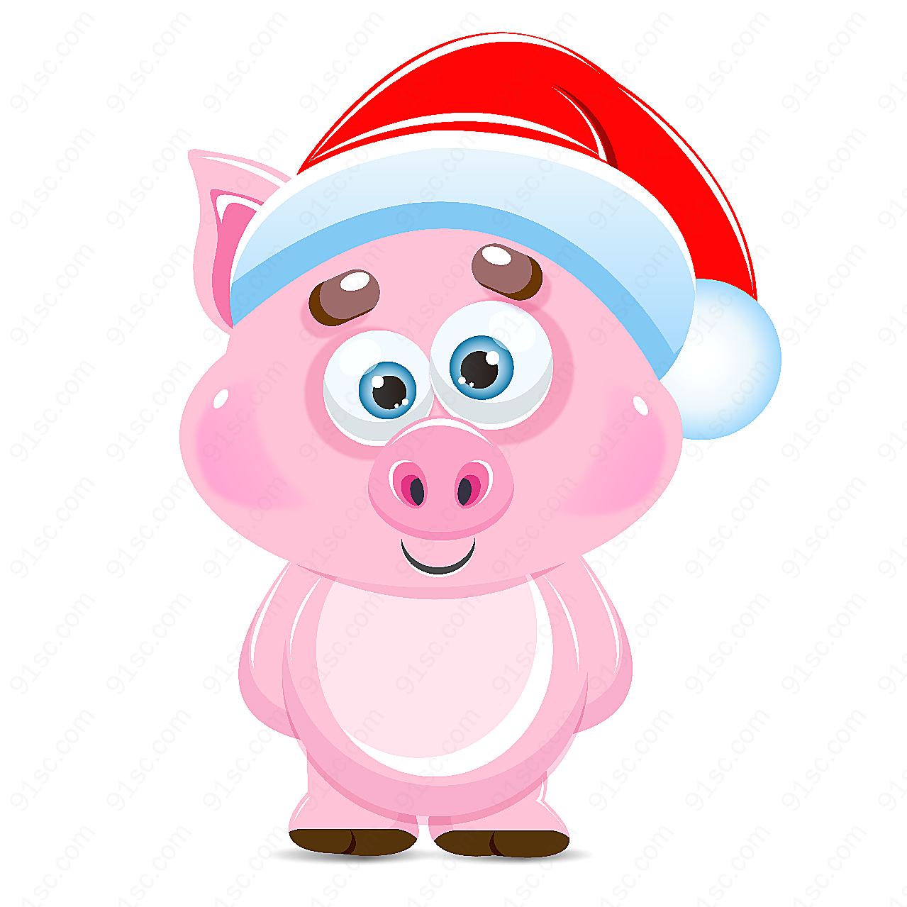 卡通粉红猪矢量圣诞节