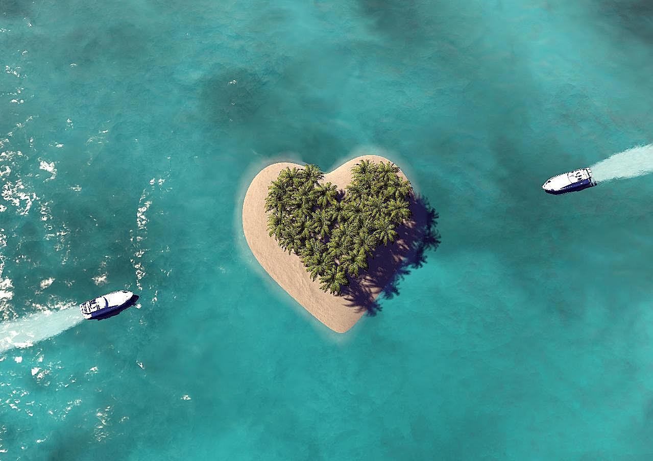 唯美心形海岛图片自然