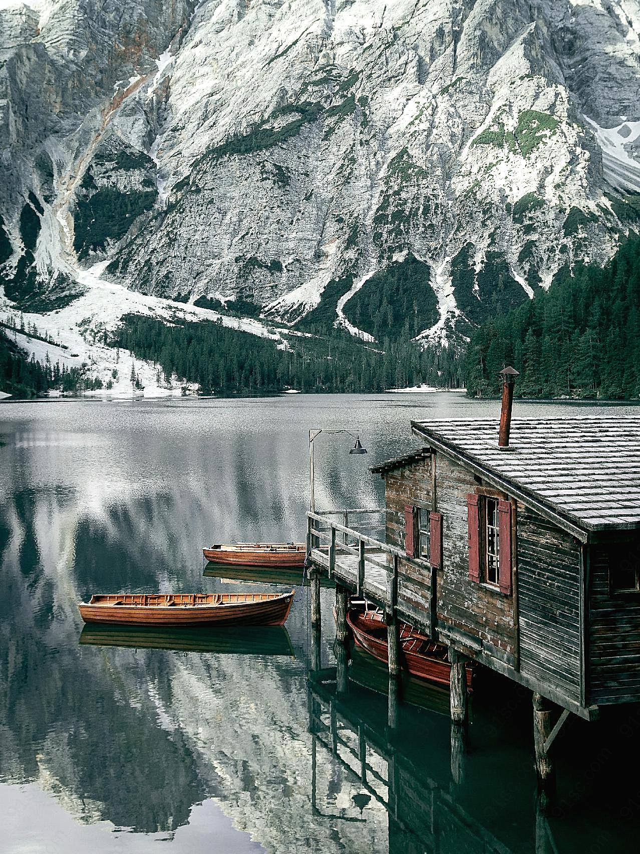 山水湖泊木屋风景图片自然风景