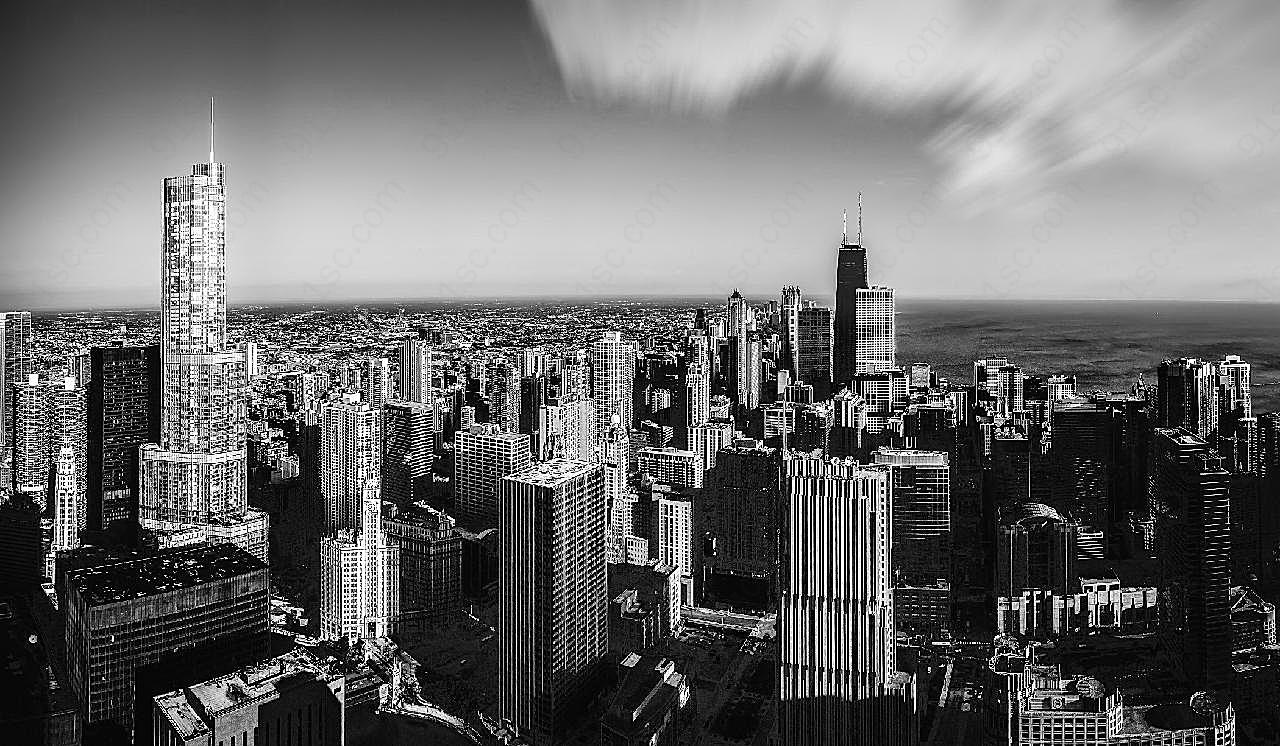 芝加哥黑白摄影图片城市景观