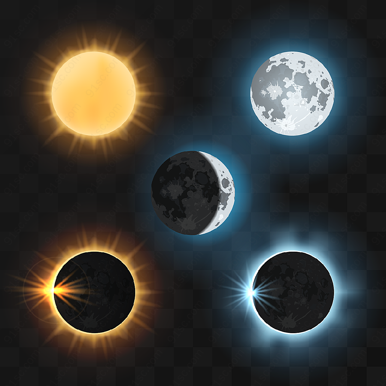 太阳月亮日食矢量自然元素