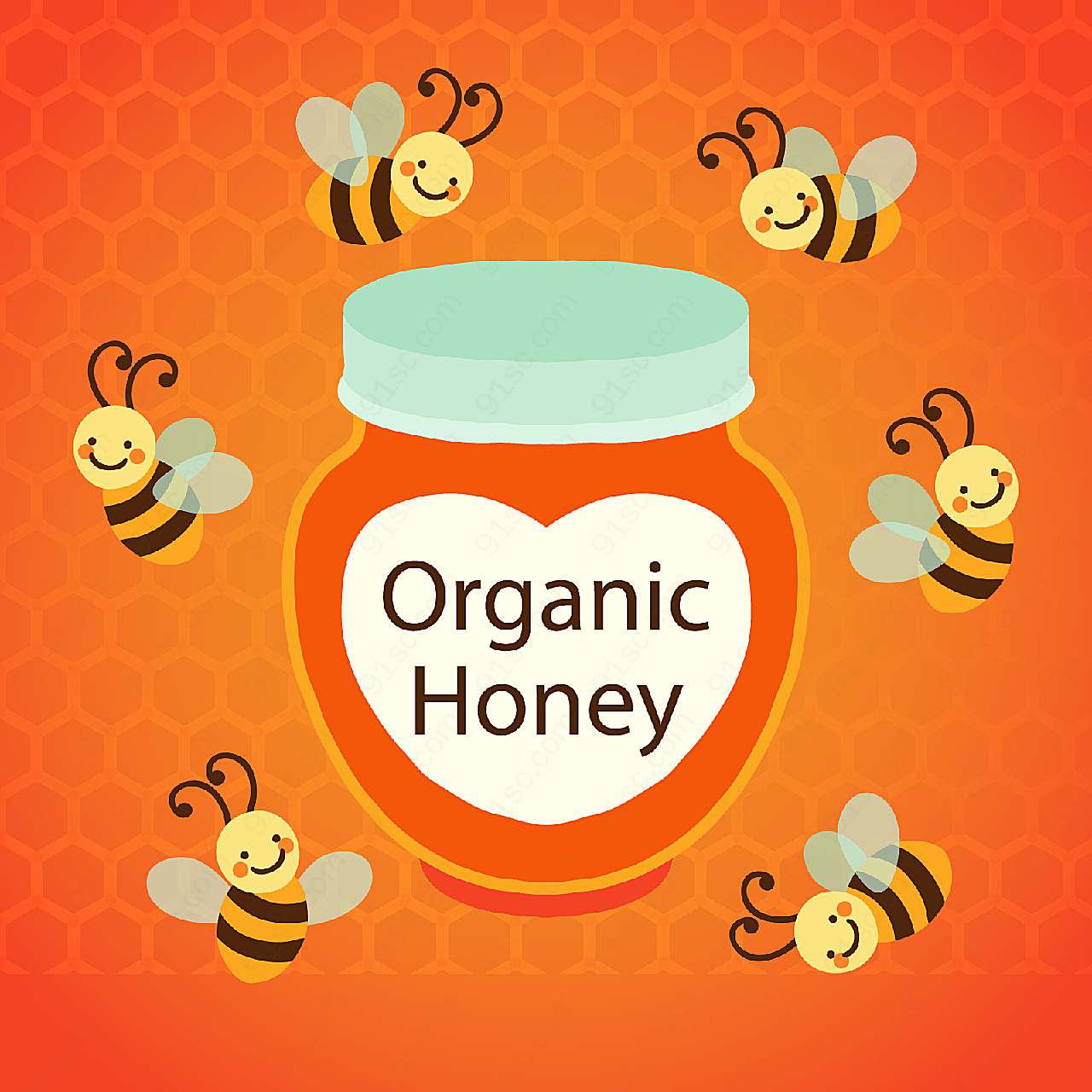 蜜蜂和罐装蜂蜜矢量卡通物品