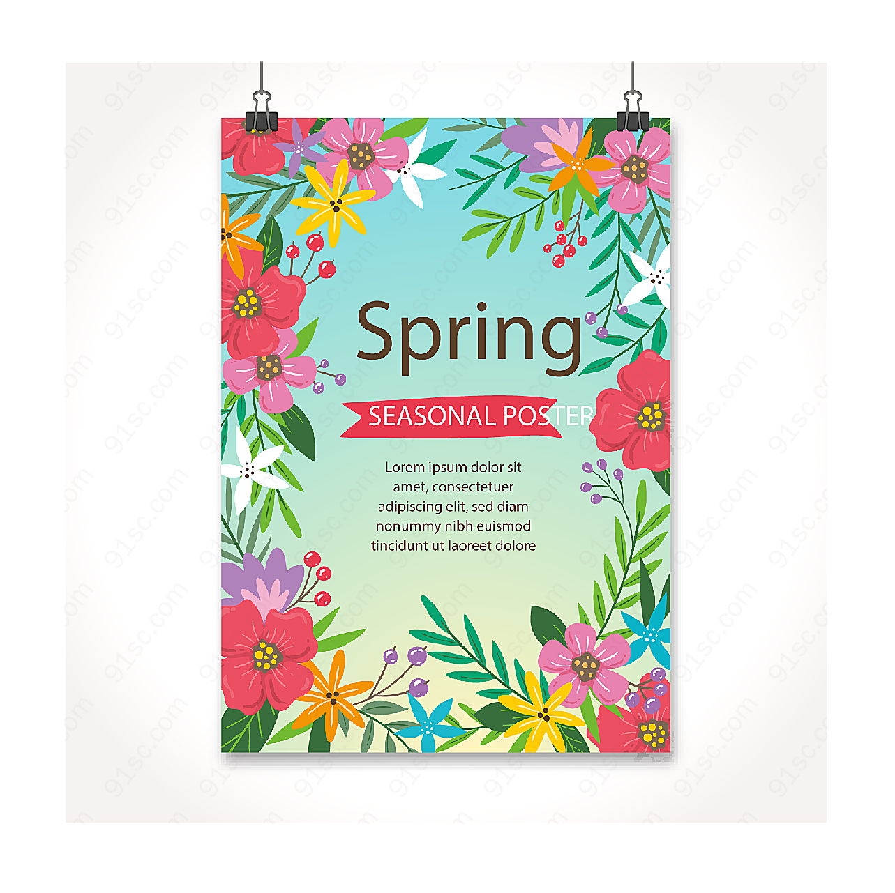 彩色春季花卉海报平面广告