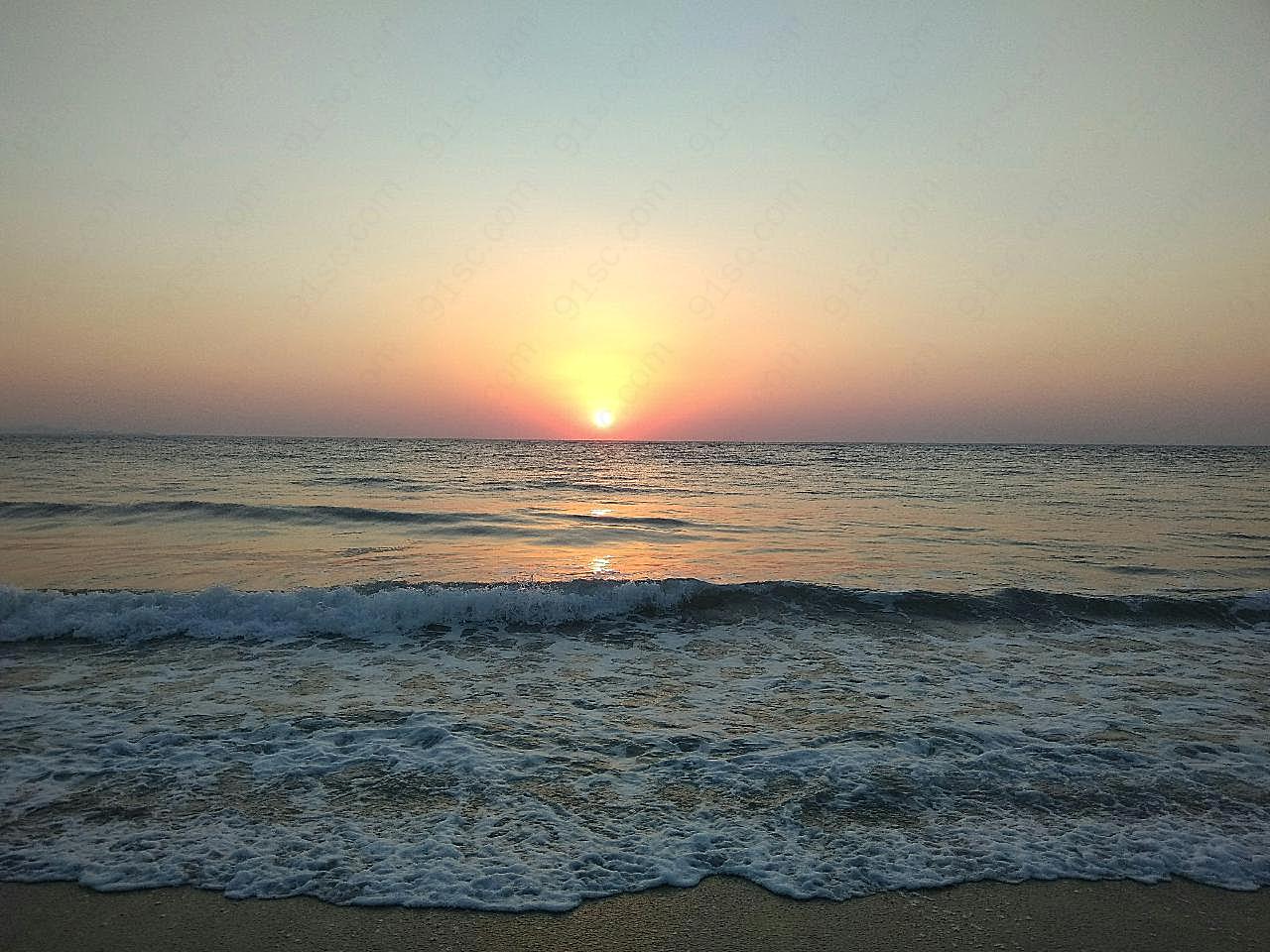 海上落日唯美风景图片夕阳
