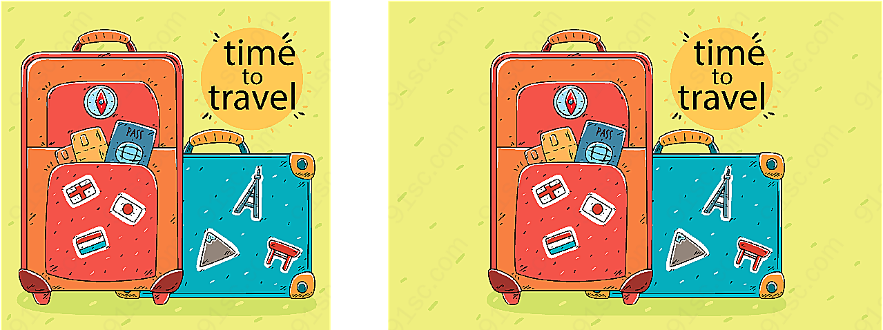 彩绘旅行行李箱矢量生活用品