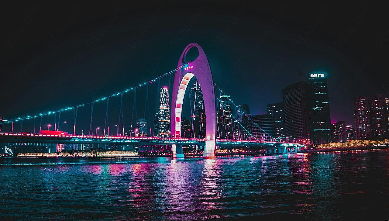 广州猎德大桥夜景建筑