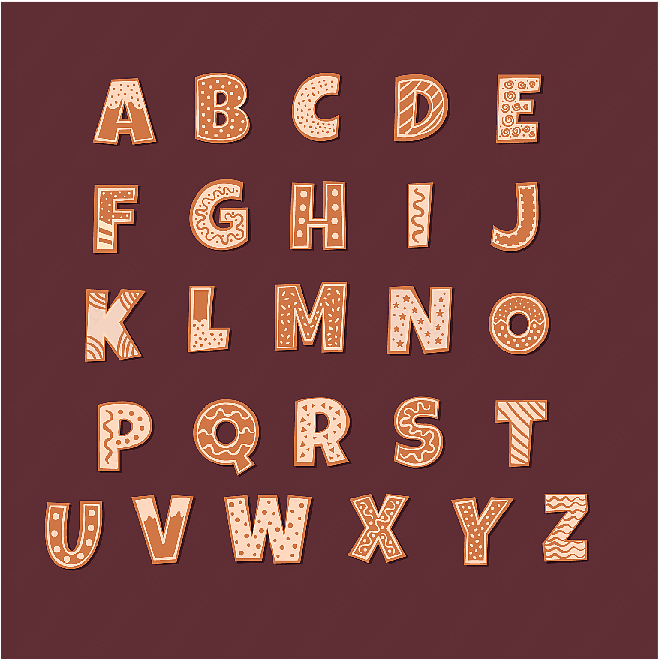 花纹饼干字母矢量艺术字
