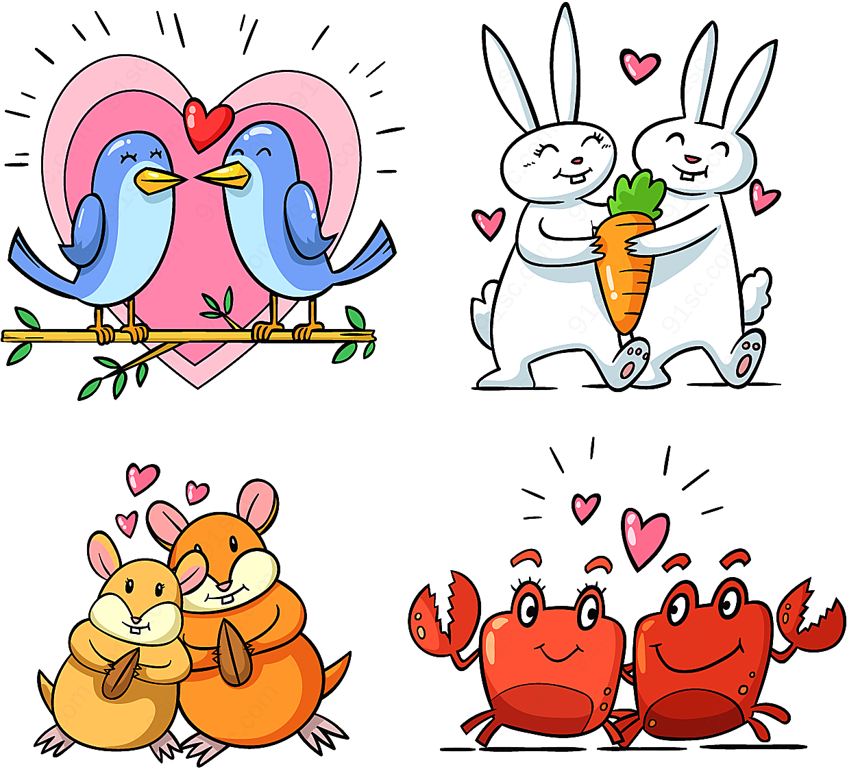 彩绘幸福动物情侣动物动物矢量卡通动物