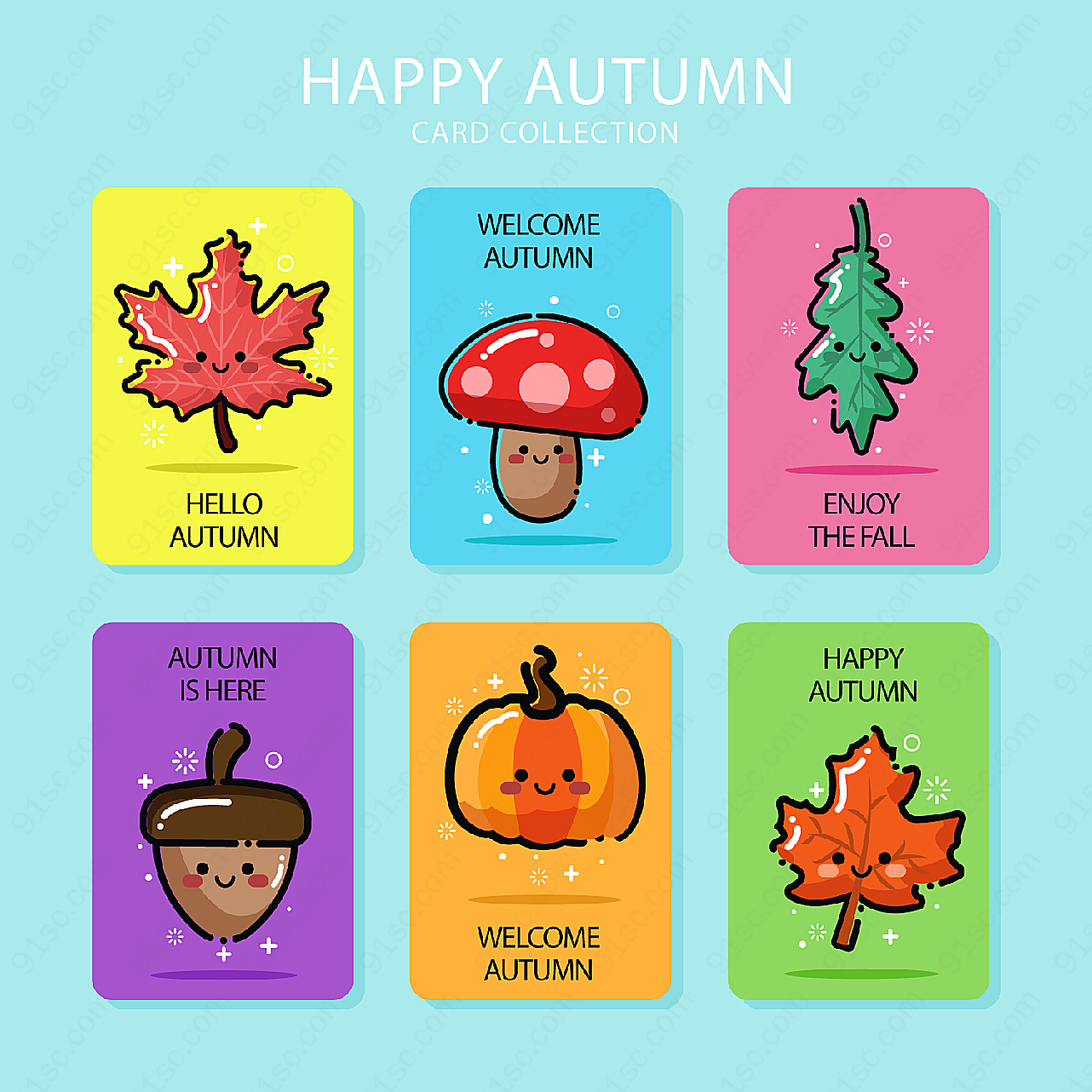 秋季表情元素卡片矢量名片卡片