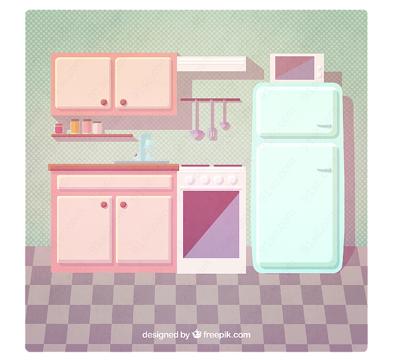 整洁厨房插画矢量室内空间
