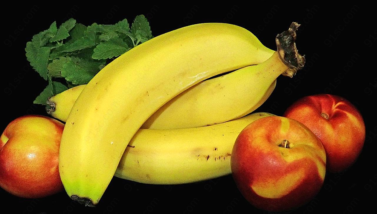 香蕉油桃图片生物摄影