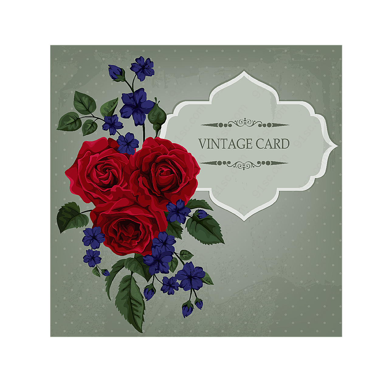 玫瑰花束装饰卡片矢量名片卡片