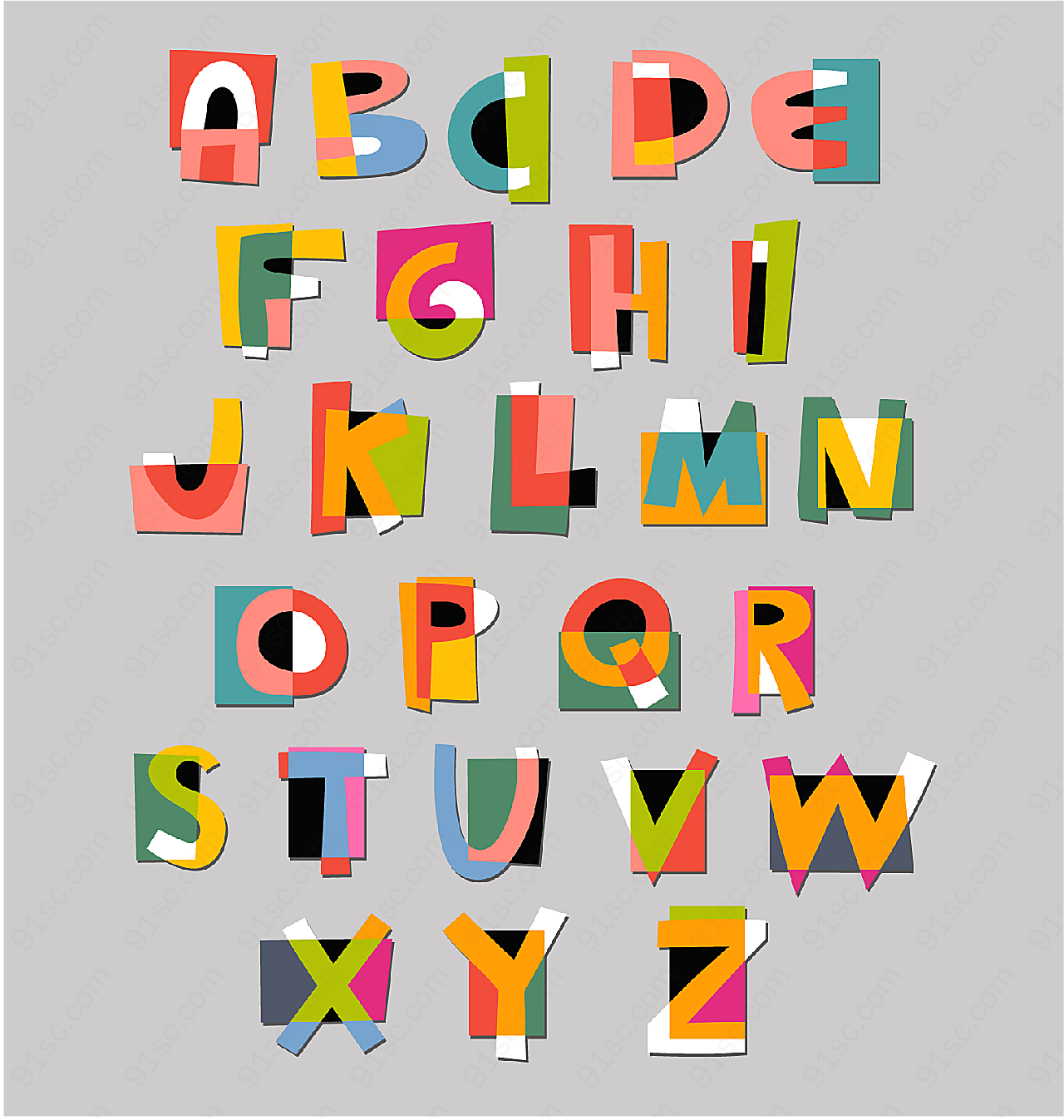 彩色纸质字母矢量艺术字