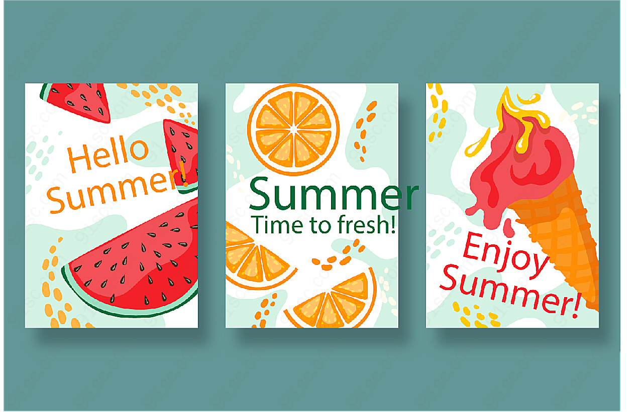 夏季手绘系列卡片矢量设计矢量概念