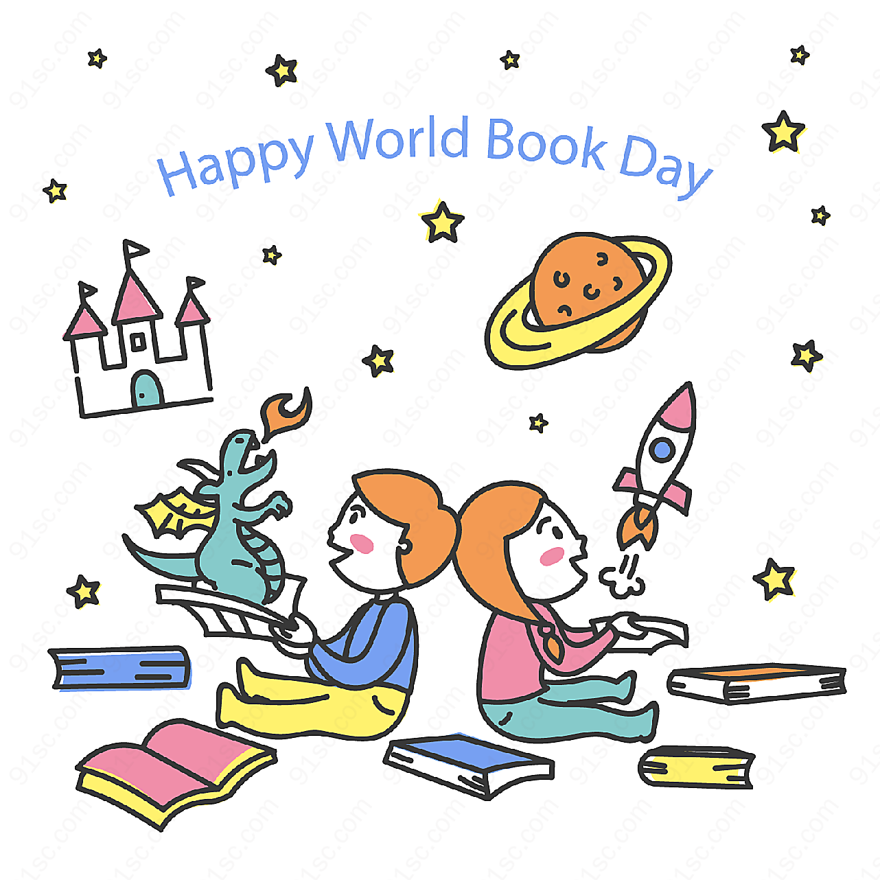 世界图书日男孩和女孩其它矢量节日其它