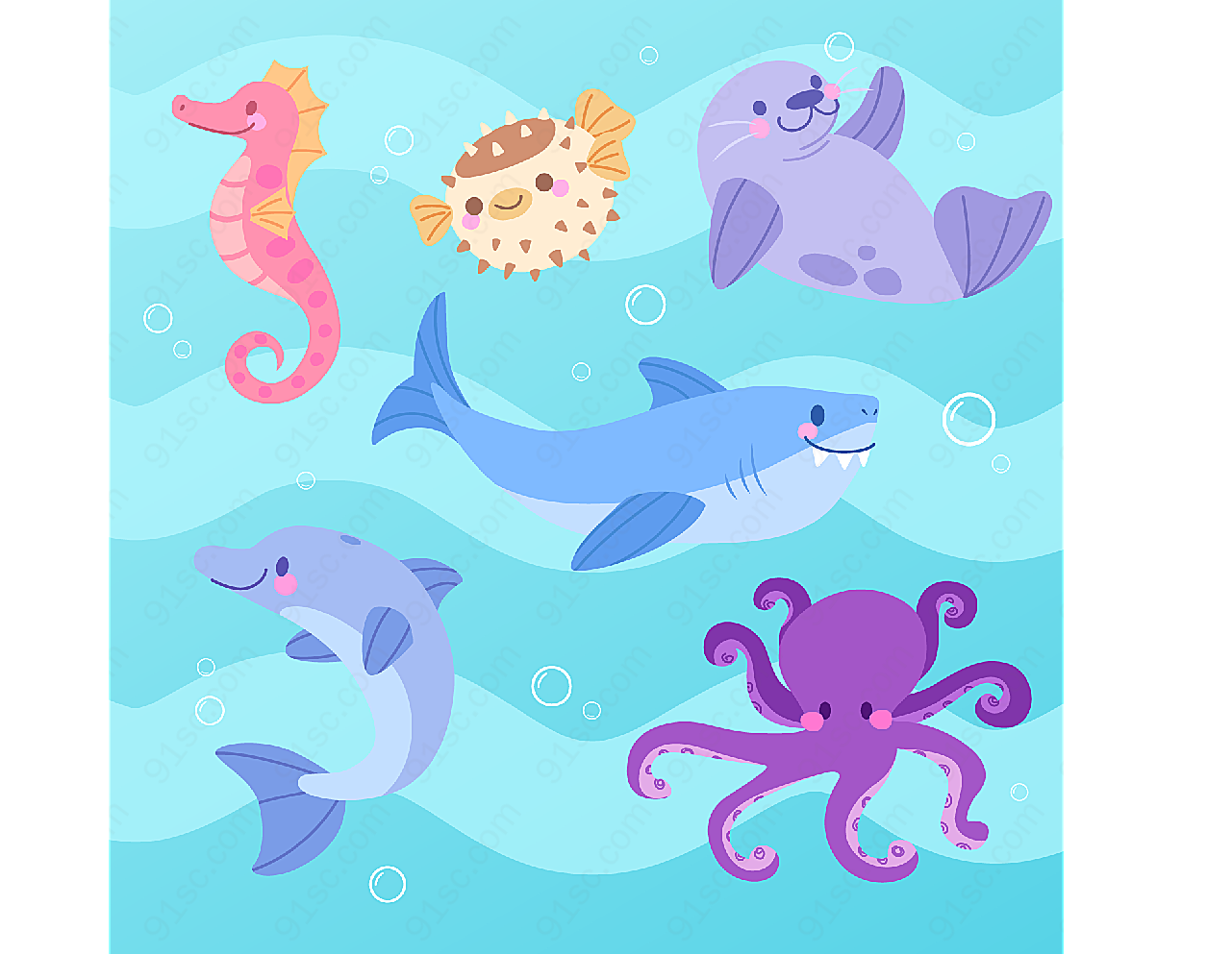 可爱海洋动物动物动物动物矢量卡通动物
