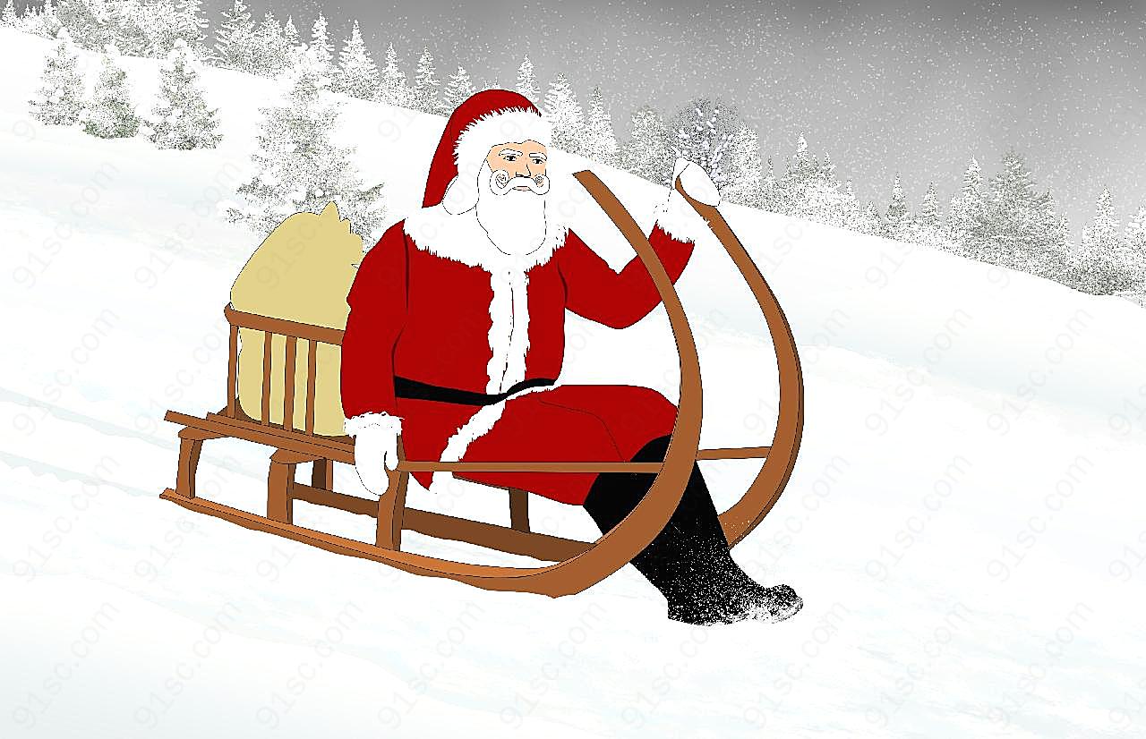 卡通圣诞老人滑雪图片摄影