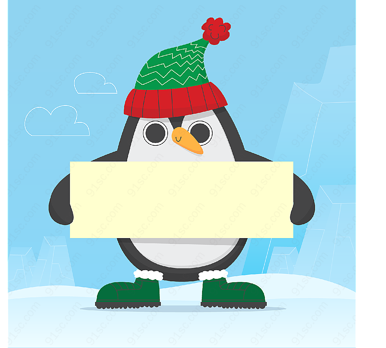 举白纸板的企鹅矢量圣诞节