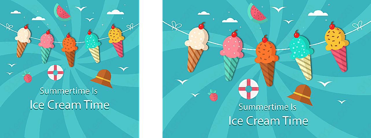 夏季冰淇淋拉旗矢量美食