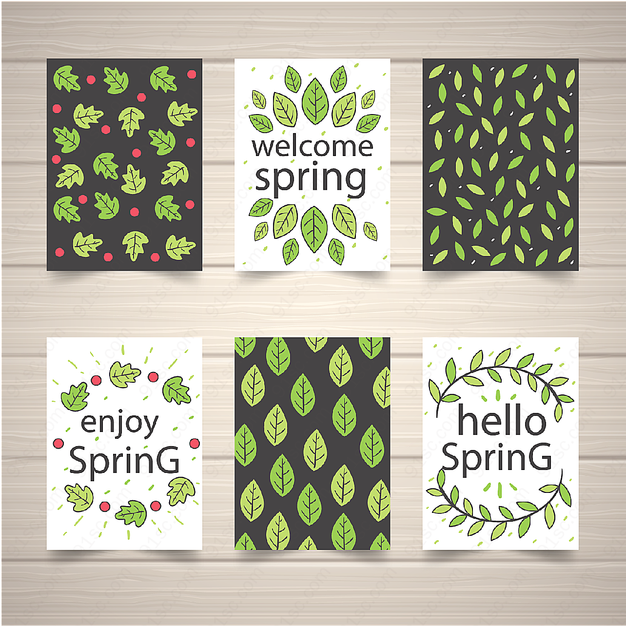 春季绿叶卡片矢量名片卡片