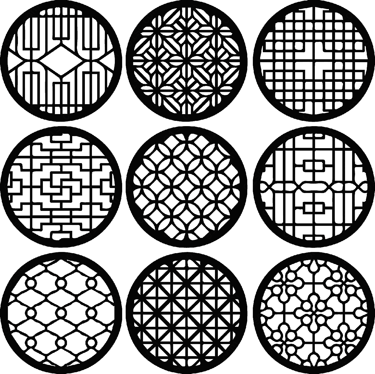 中式花纹圆形窗花格矢量概念