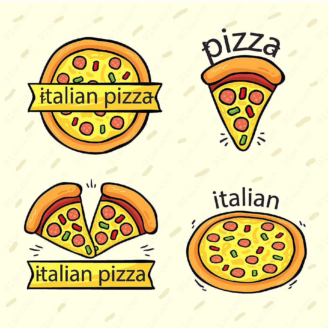 卡通披萨标志矢量logo图形