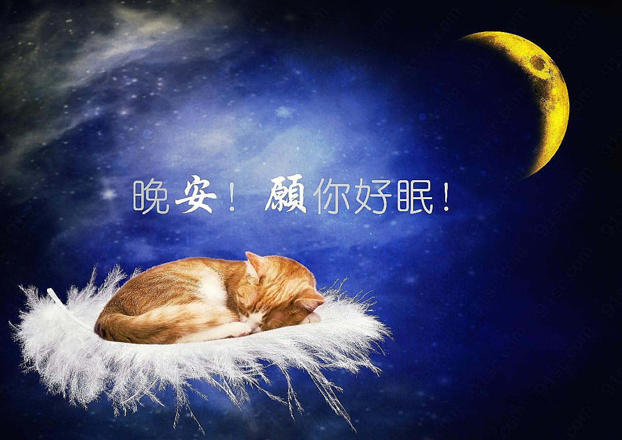 晚安睡觉带字图片摄影高清