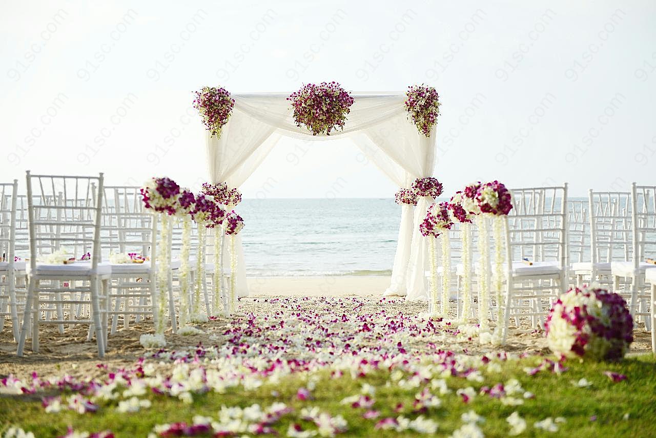 海边结婚场地的图片大海