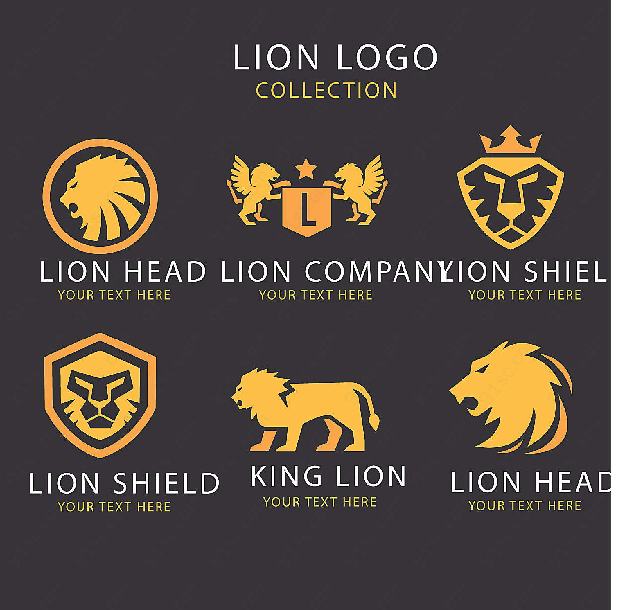 金色狮子标志矢量logo图形