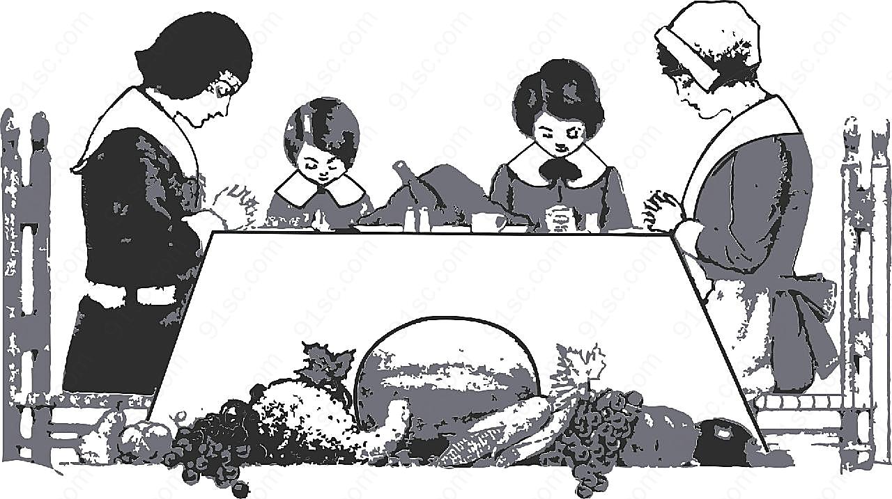 感恩节晚餐绘画图片