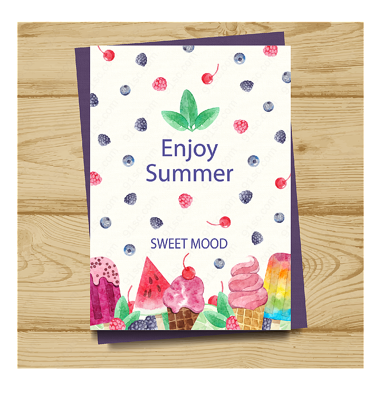 彩绘夏季甜点卡片矢量名片卡片