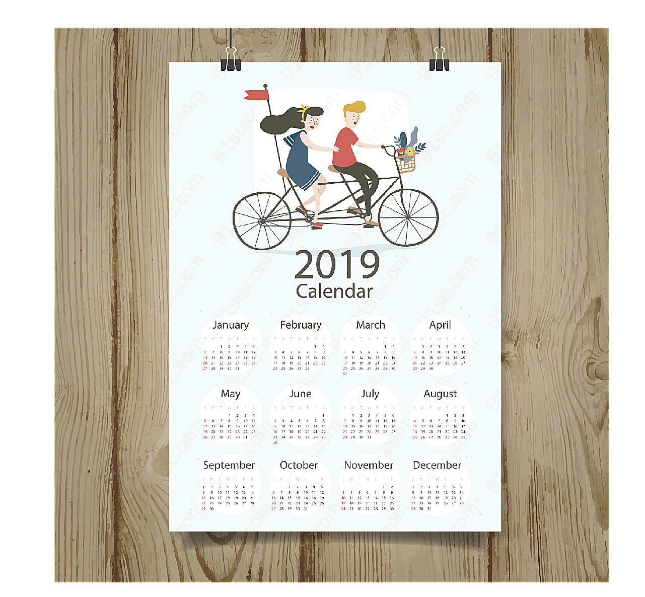 2019情侣年历年历日历矢量