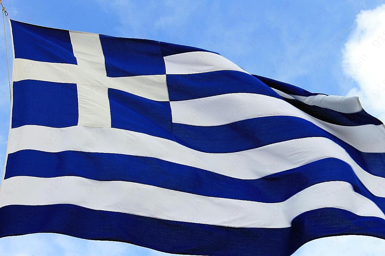 希腊国旗飘扬图片摄影高清