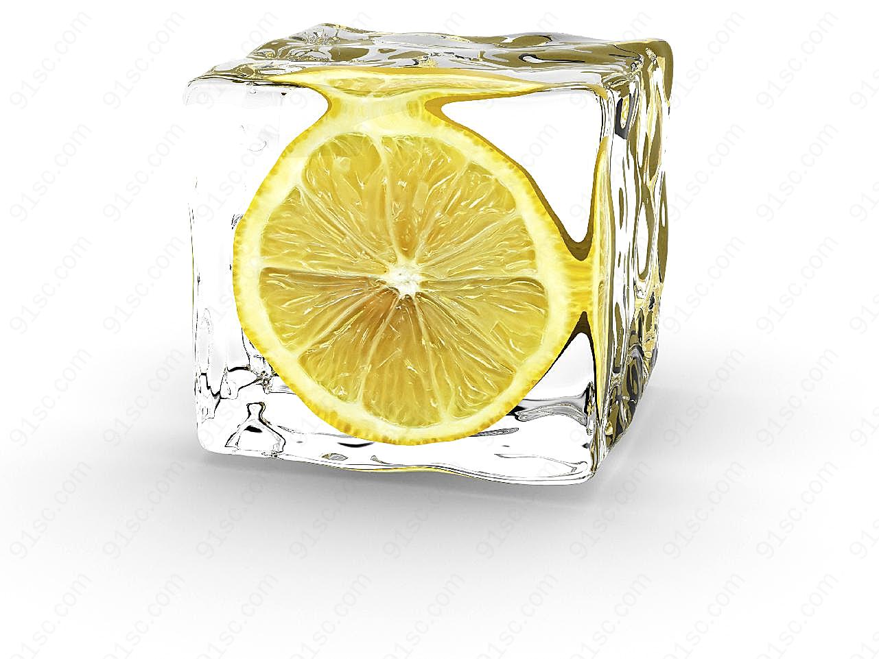 冰块里柠檬片生物高清
