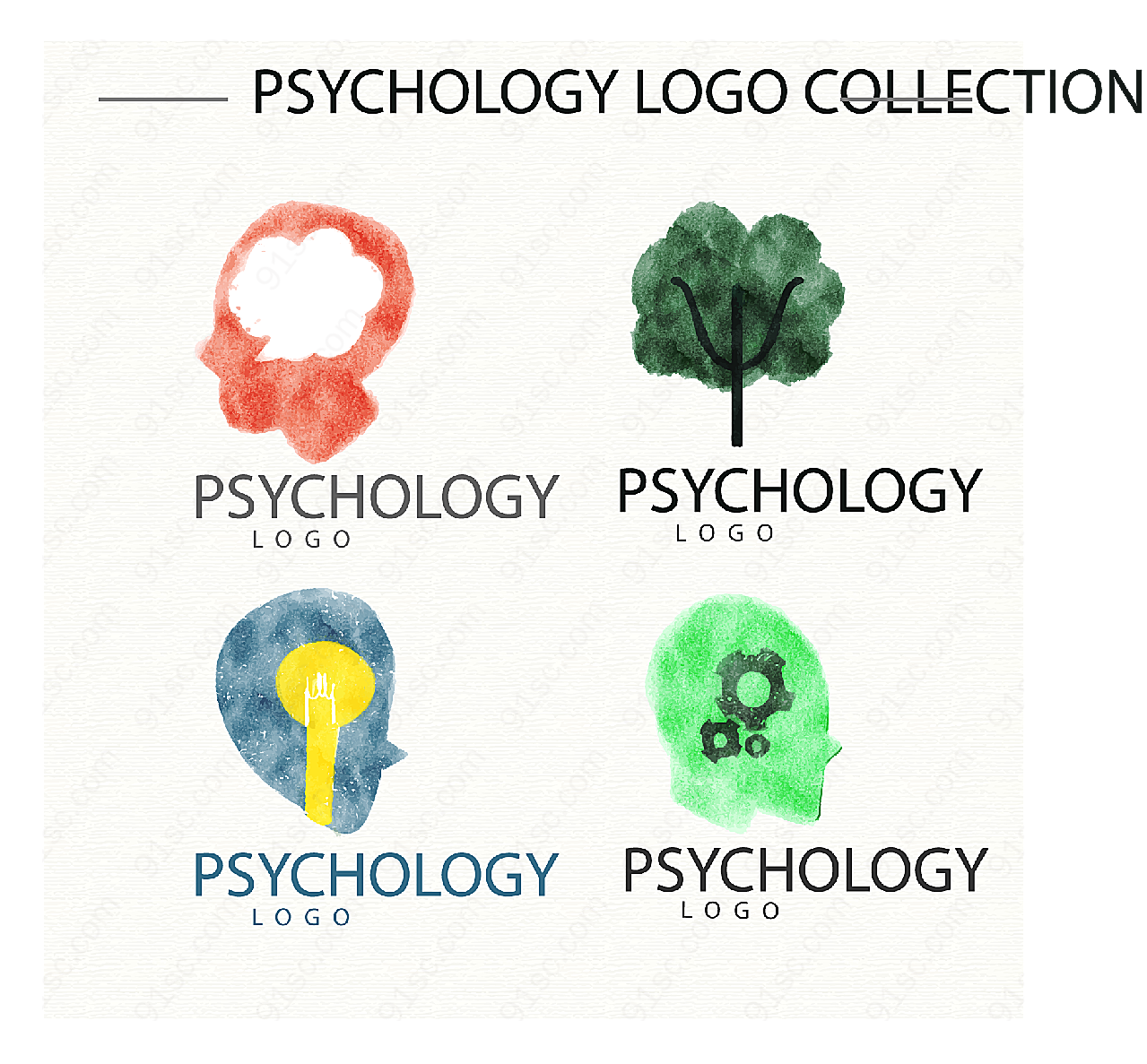 水彩绘心理学标志矢量logo图形