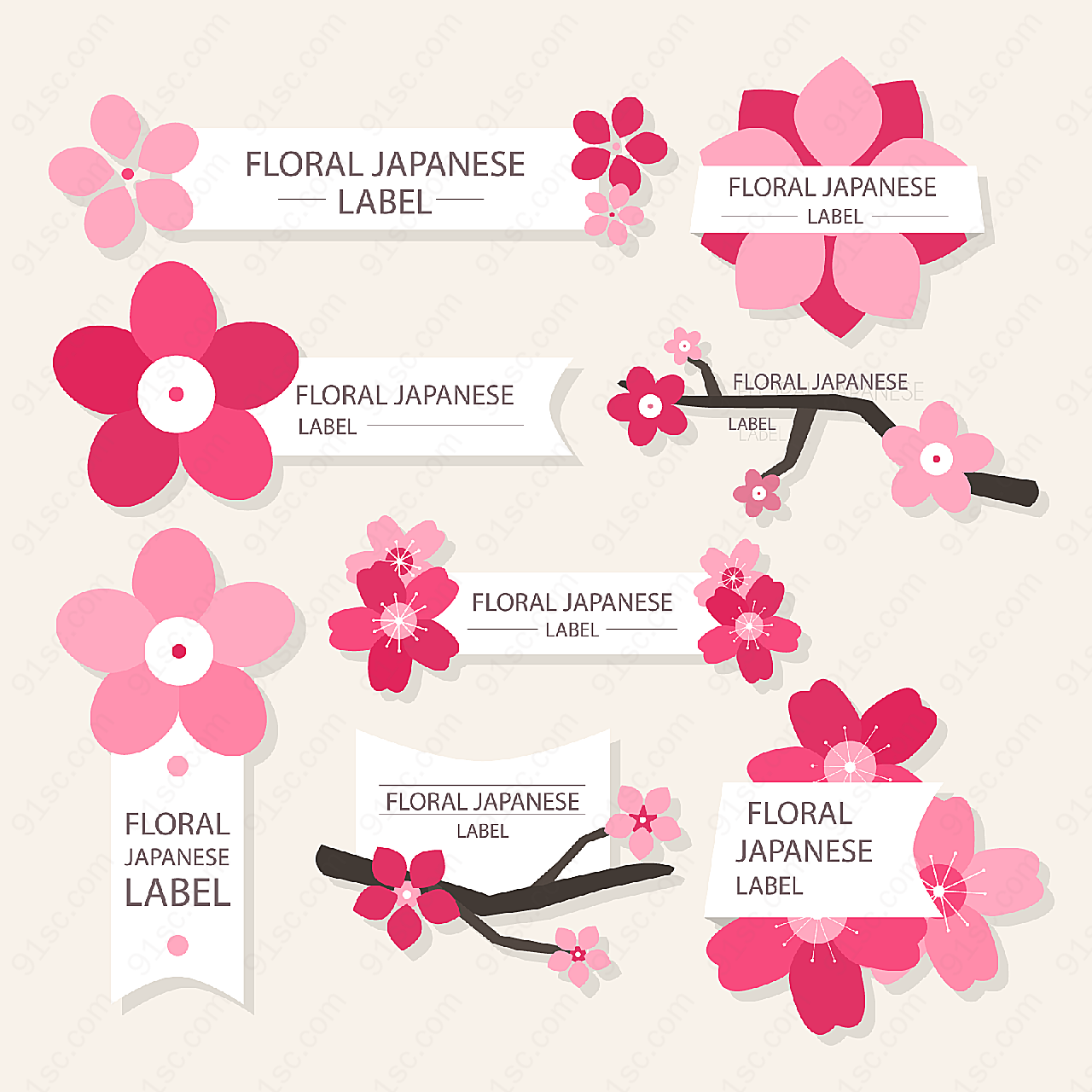 樱花装饰标签label矢量