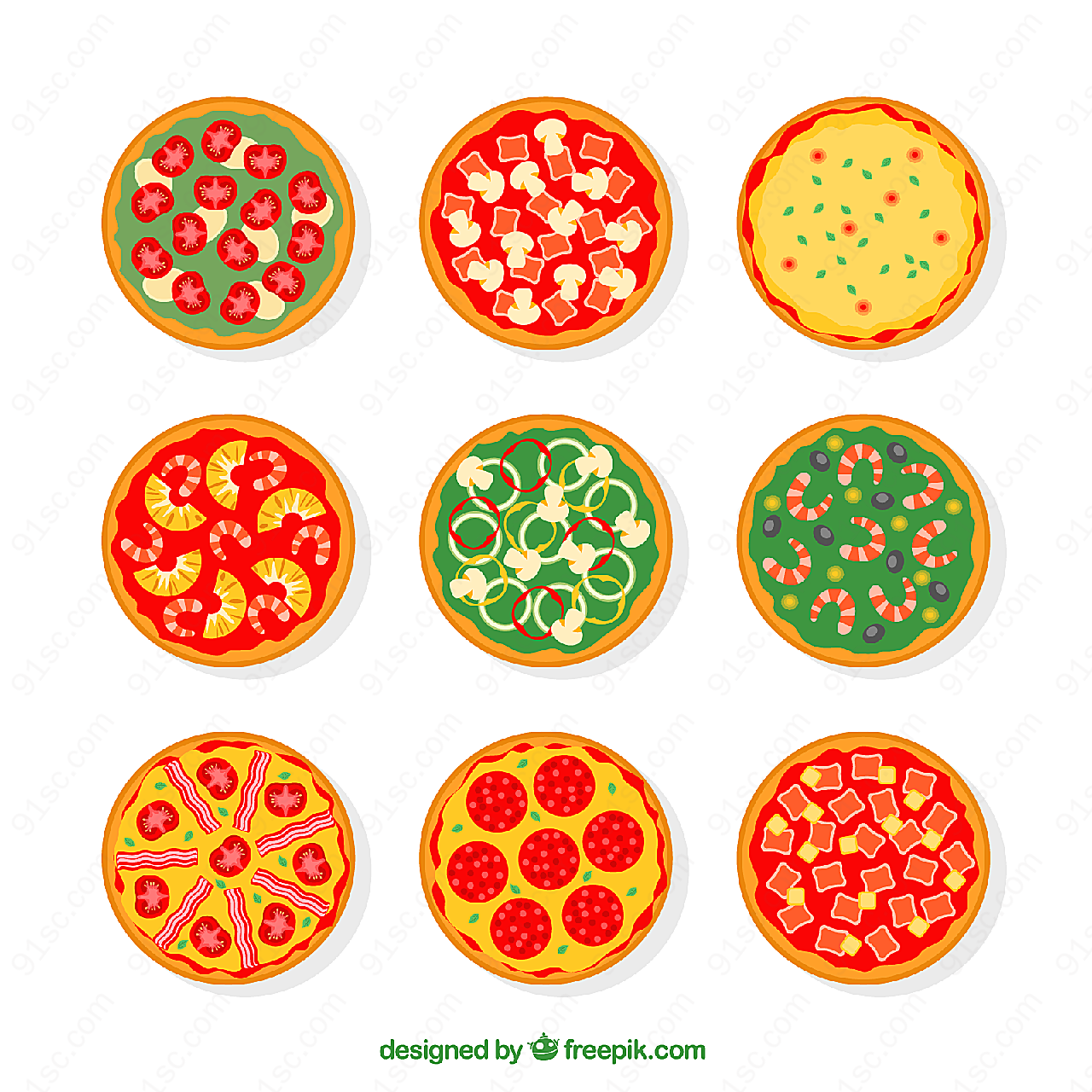 美味披萨俯视图矢量美食