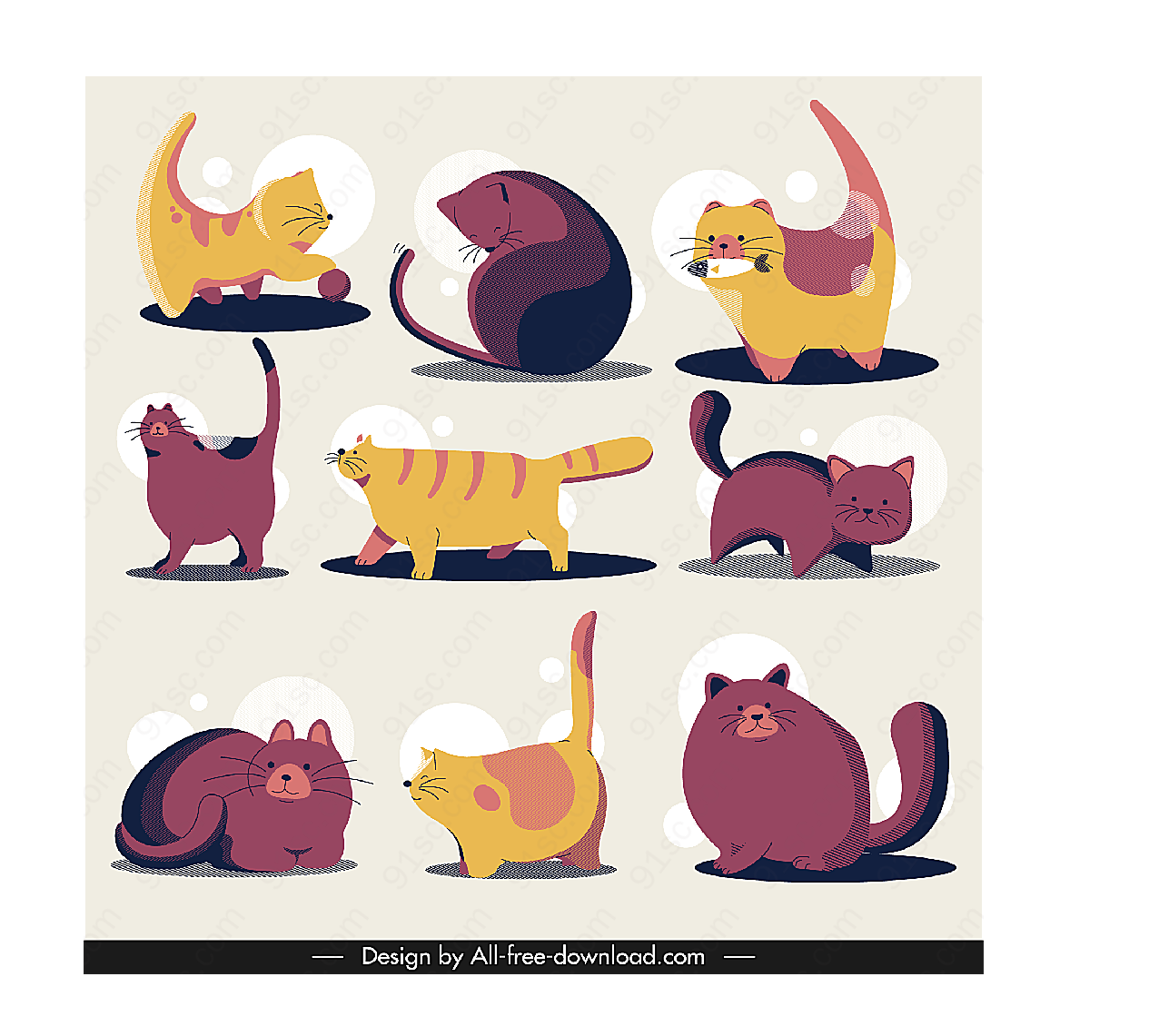 9款卡通猫咪矢量卡通动物