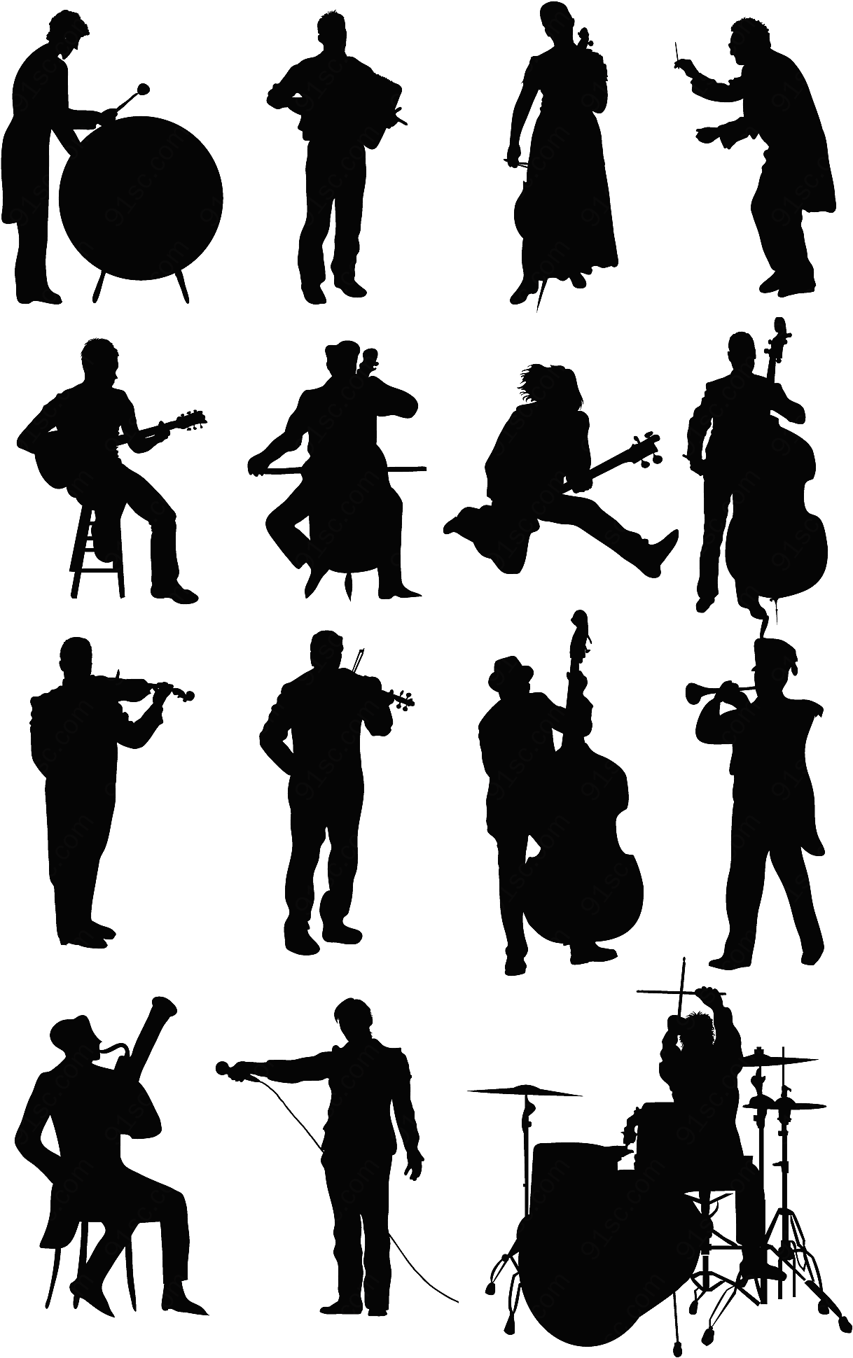 音乐家剪影矢量矢量职业人物