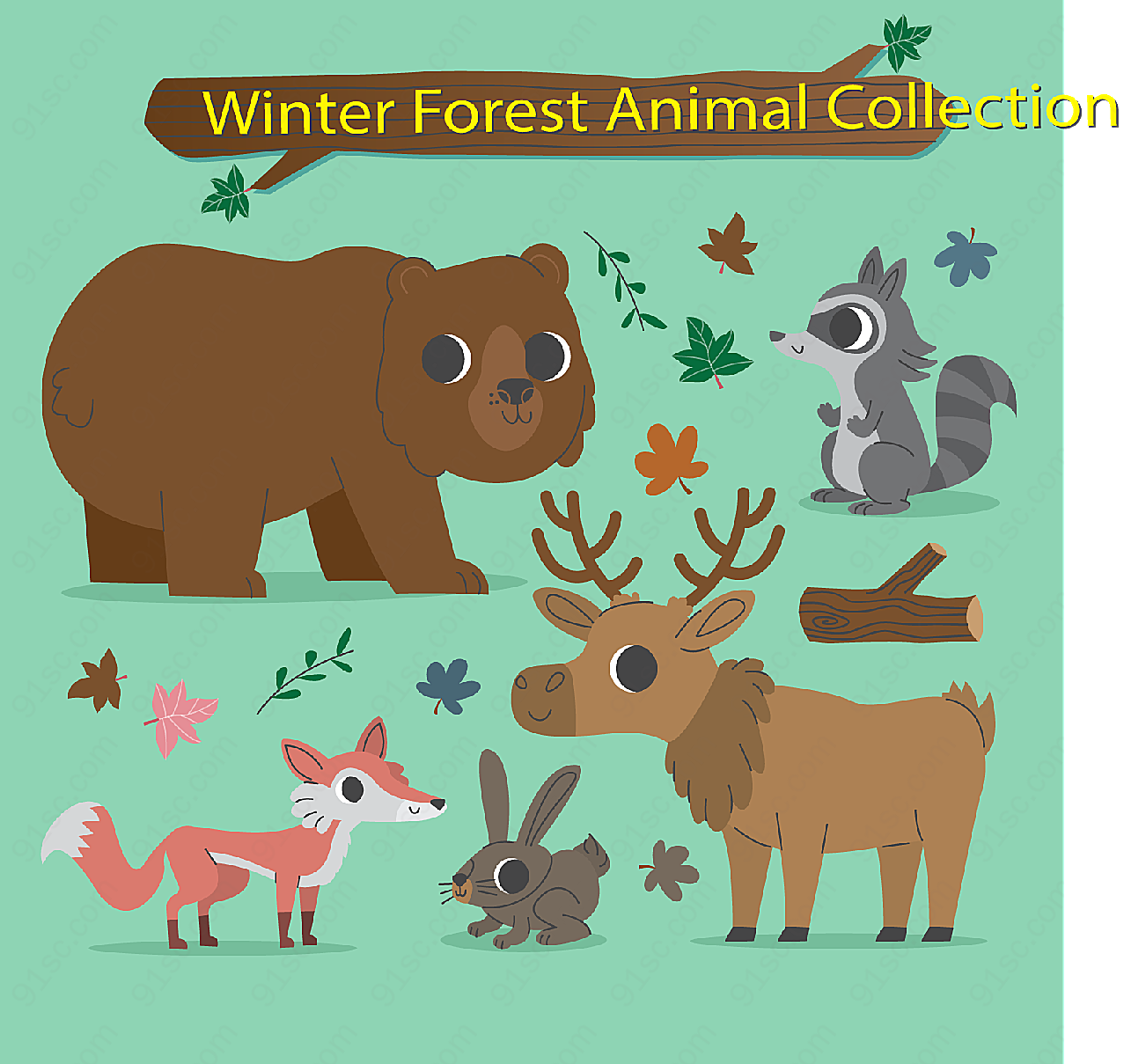 冬季森林动物动物动物矢量卡通动物