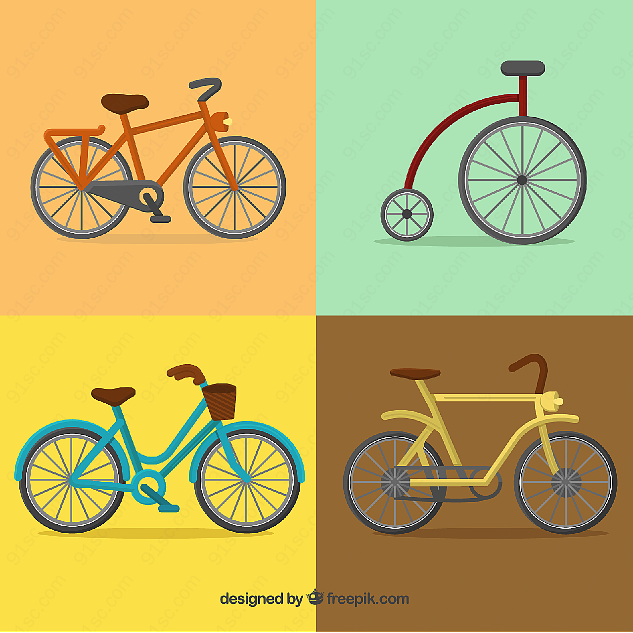 彩色自行车矢量交通